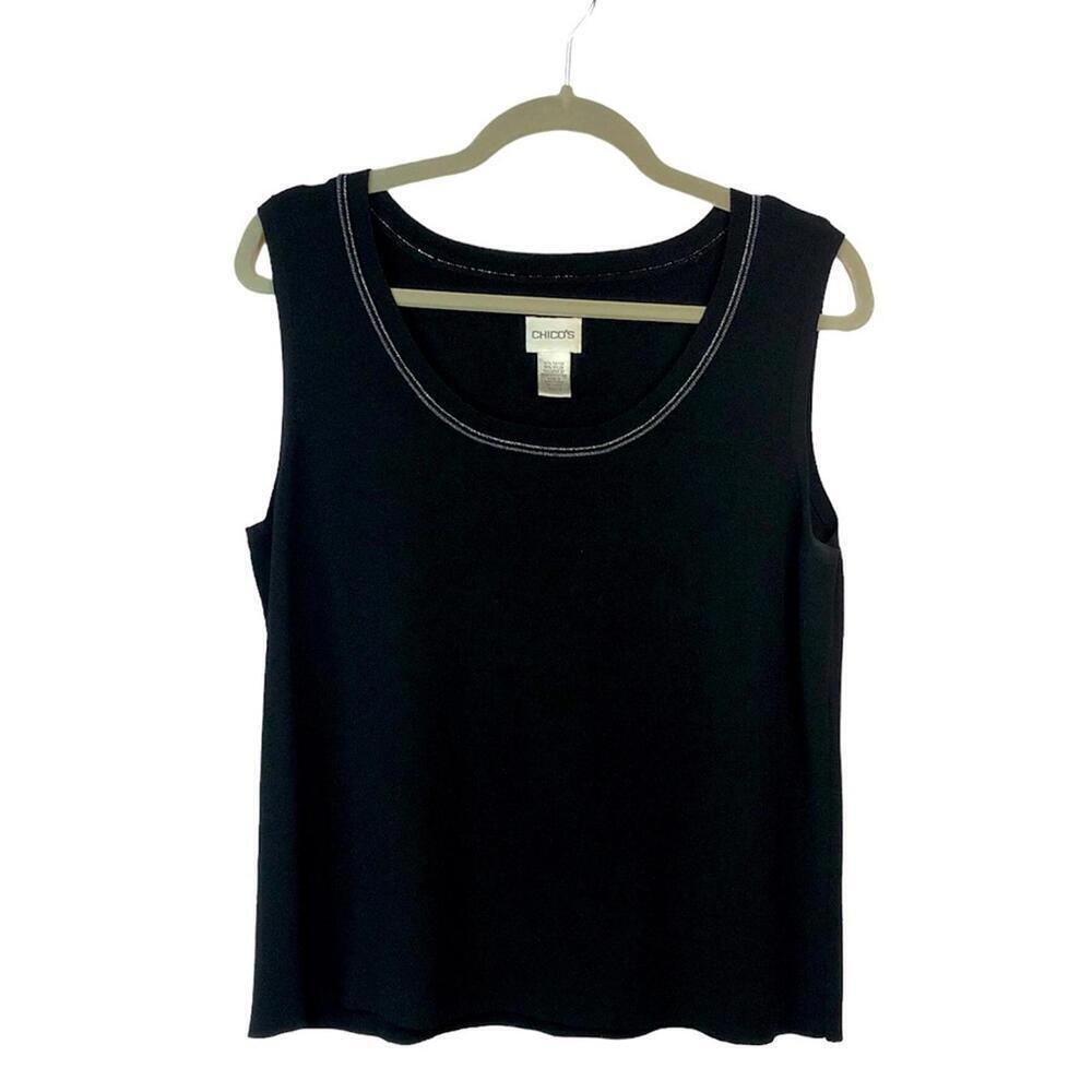 Chico’s Women’s Tank Sleeveless Silver Trim Shiny Sz 3